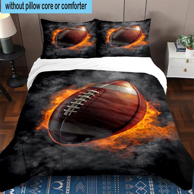 Flaming Football In Action 3pcs Bedding,Including 1pc Duvet Cover And 2pcs Pillowcases Perfect for Christmas,Ideal for Bedroom, Dormitory