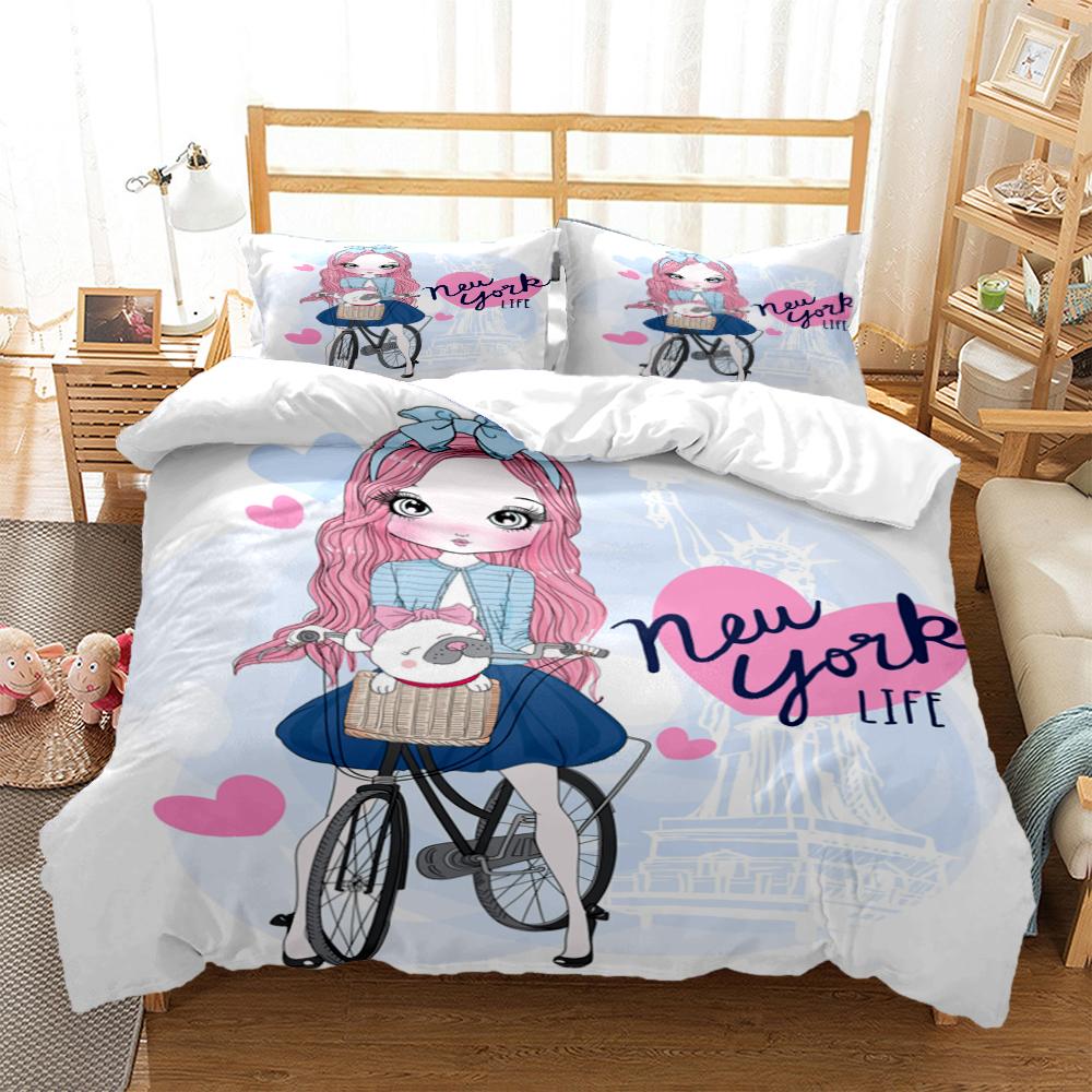 Cartoon Girl Art Print XXL Three Piece Bedding Set  Article Children Or Adults For Beds Quilt Covers Pillowcases Bedding Set