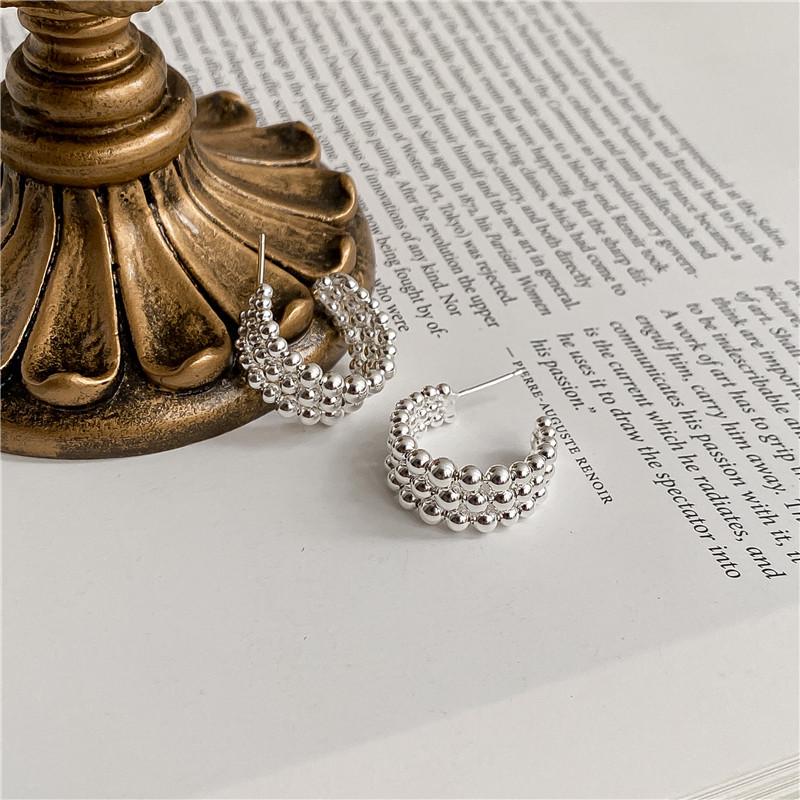 S925 Sterling Silver Three-Layer Bead Hoop Earrings