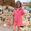 Women's Turn Down Collar Short Sleeve Romper Oversized Casual Pocket Solid Jumpsuit