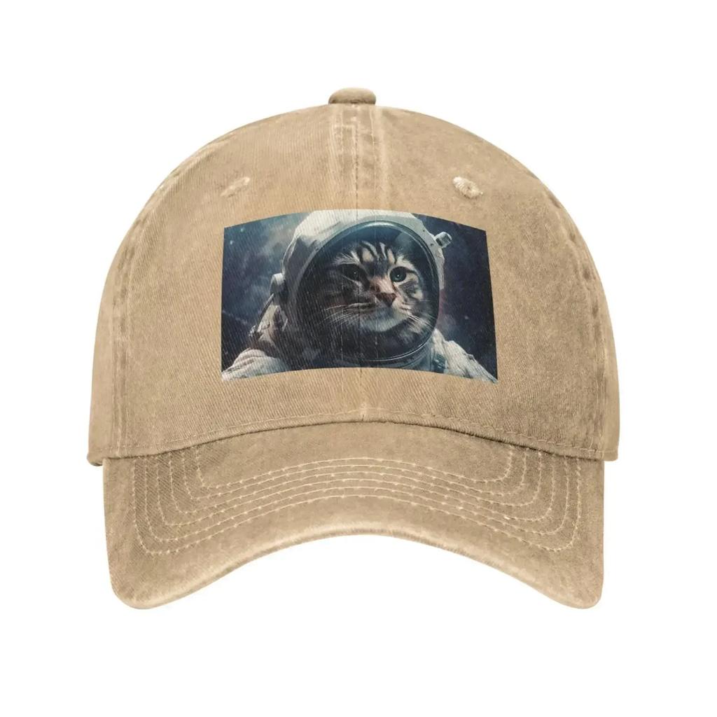 Astronautenkatze im Weltall Baseballkappe für Unisex WoUnisex Gewaschene Baumwolle Dad Hat Verstellbare Trucker Caps