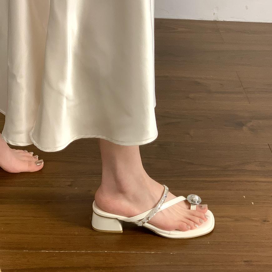 Fashion Shoes Slippers Women Summer Glitter Slides Fashion Square Heel Pantofle Jelly Luxury Block 2025 Crystal Shoes Woman 2025 Slipper