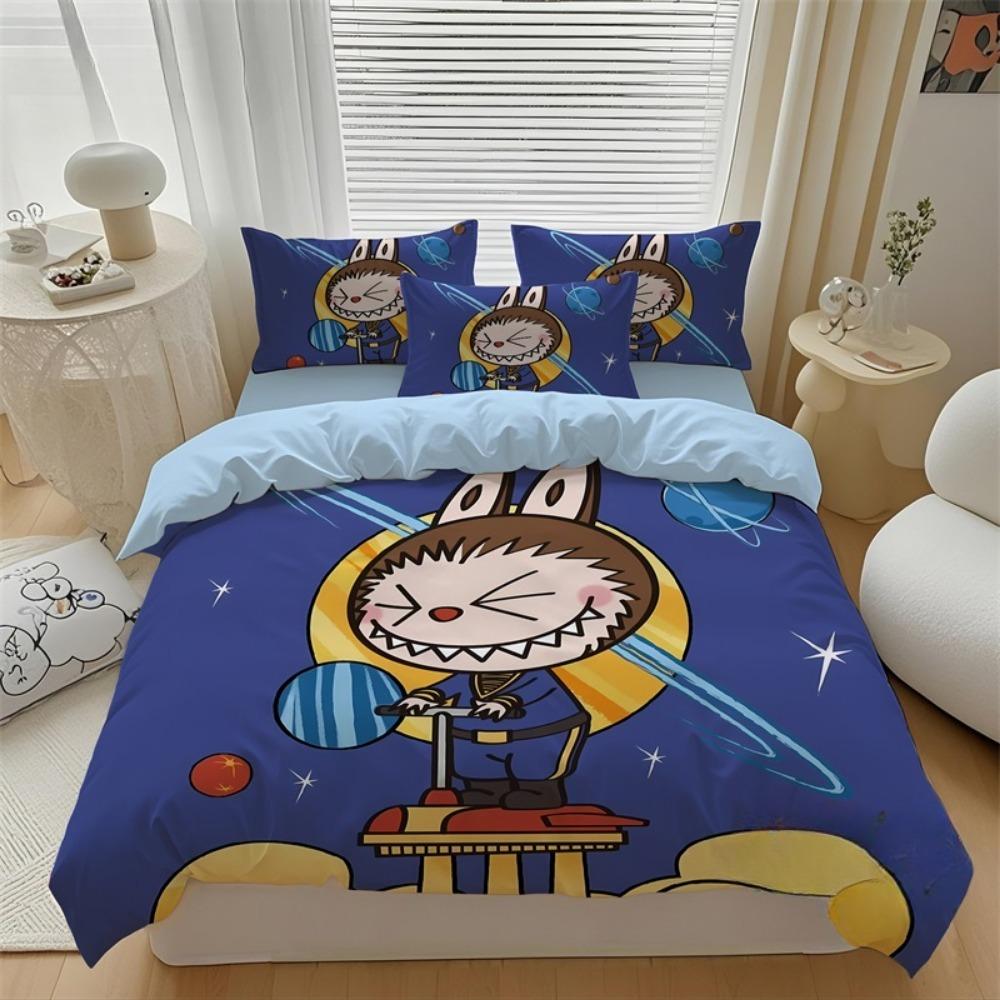 Søtt Bubu Sengetøy 2/3 Deler Soveromssett,Barnegave Tenåringer Voksen Mikrofiber Dobbeltseng Dynetrekk med Glidelås Romdekor