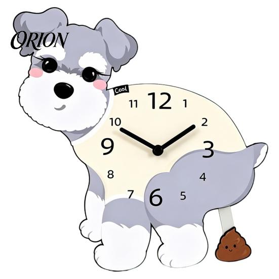 Wooden Clock with Swinging Pendulum Pooping Dog Wall Clock, Pendulum, Silent Non Ticking Hanging for Living Room Home Office, Gift Lover