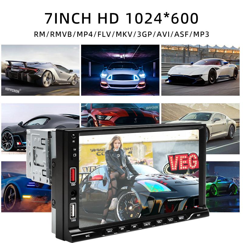HIPPCRON Car MP5 Radio Carplay and Android Auto 7Inch HD Display Touch Screen for Vehicle Audio Player 1DIN Mirror Link Dual USB