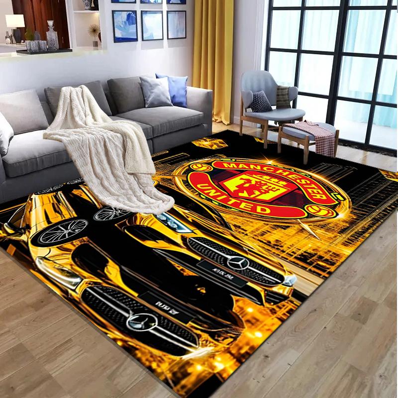 Tappeto con Fantasia Manchester United F.C., Tappetino da Interno/Esterno, per Picnic, Sala Giochi, Camera da Letto, Ufficio, Soggiorno, Tappeto Decorativo per la Casa, Regalo di Compleanno