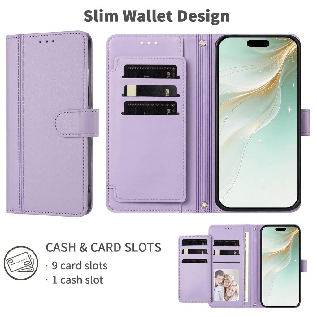 Flip Wallet Case for iPhone 17 16 Pro Max 17e 16e Air, Leather Card Holder Cover with Magnetic Clasp, Stand, Shockproof Case