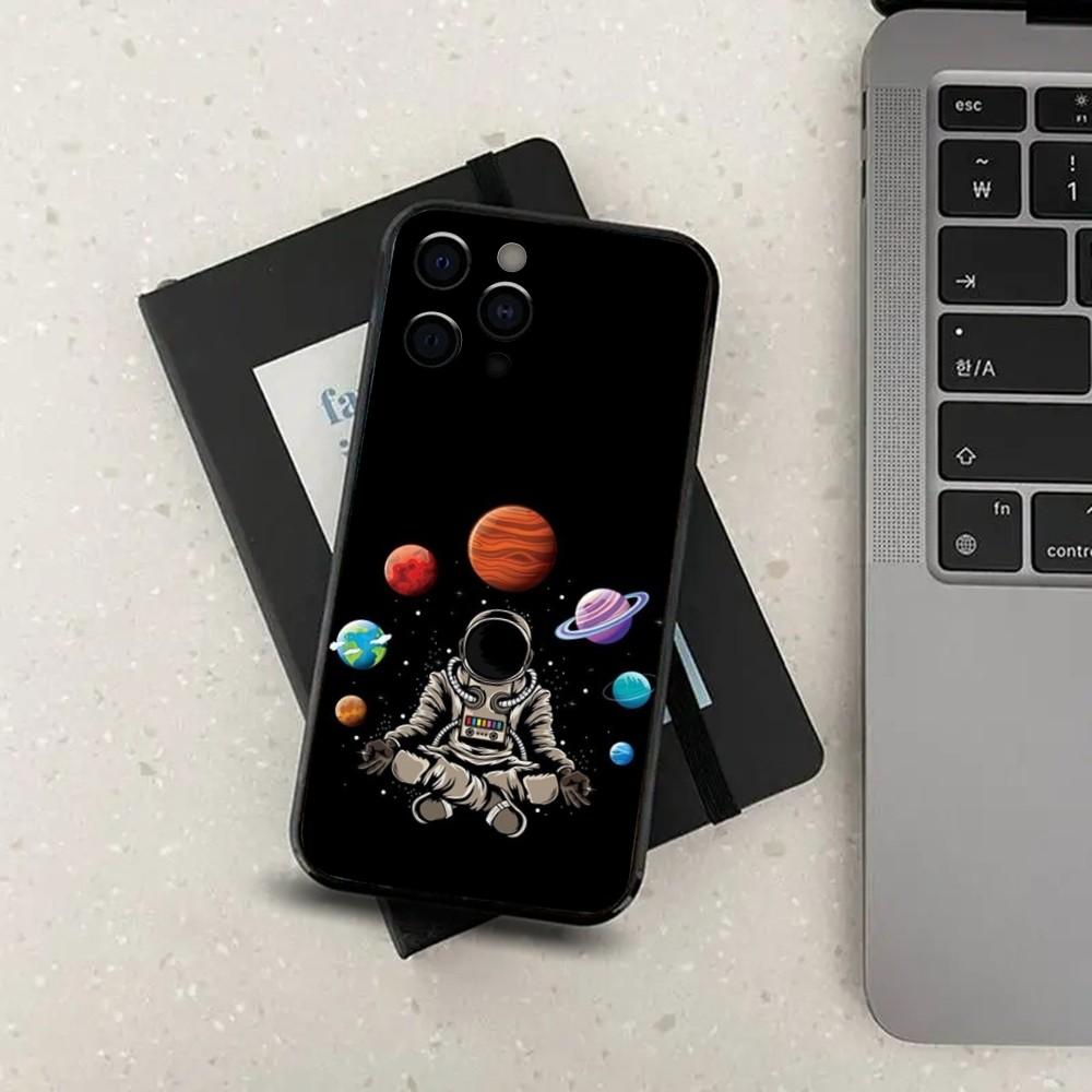 Space Astronaut Cartoon Phone Case For Apple iPhone 15,14,13,12,11,Pro,X,XS,Max,XR,Plus,Mini Soft Black Cover