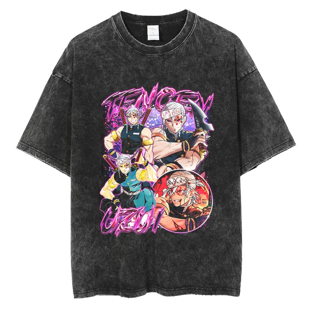 Anime Demon Slayer Kamado Tanjirou Printed T Shirt Men Women Washed Cotton Tshirts Manga Casual T-shirt Harajuku Male Tops