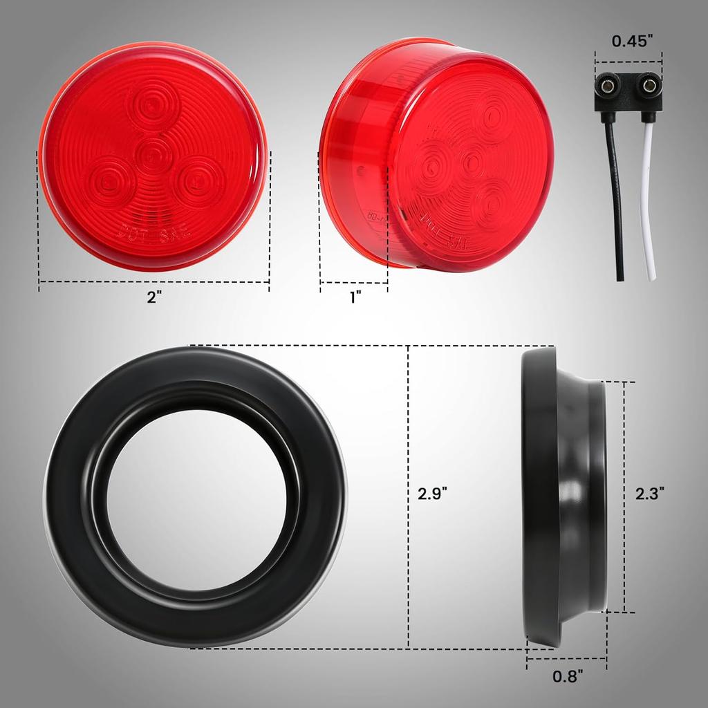 5Pcs 2 Inch Round Led Red Trailer Marker Lights, Led Side Marker Lights With 2 Prong Plug, IP67 Waterproof Clearance Lights For Truck Camper RV