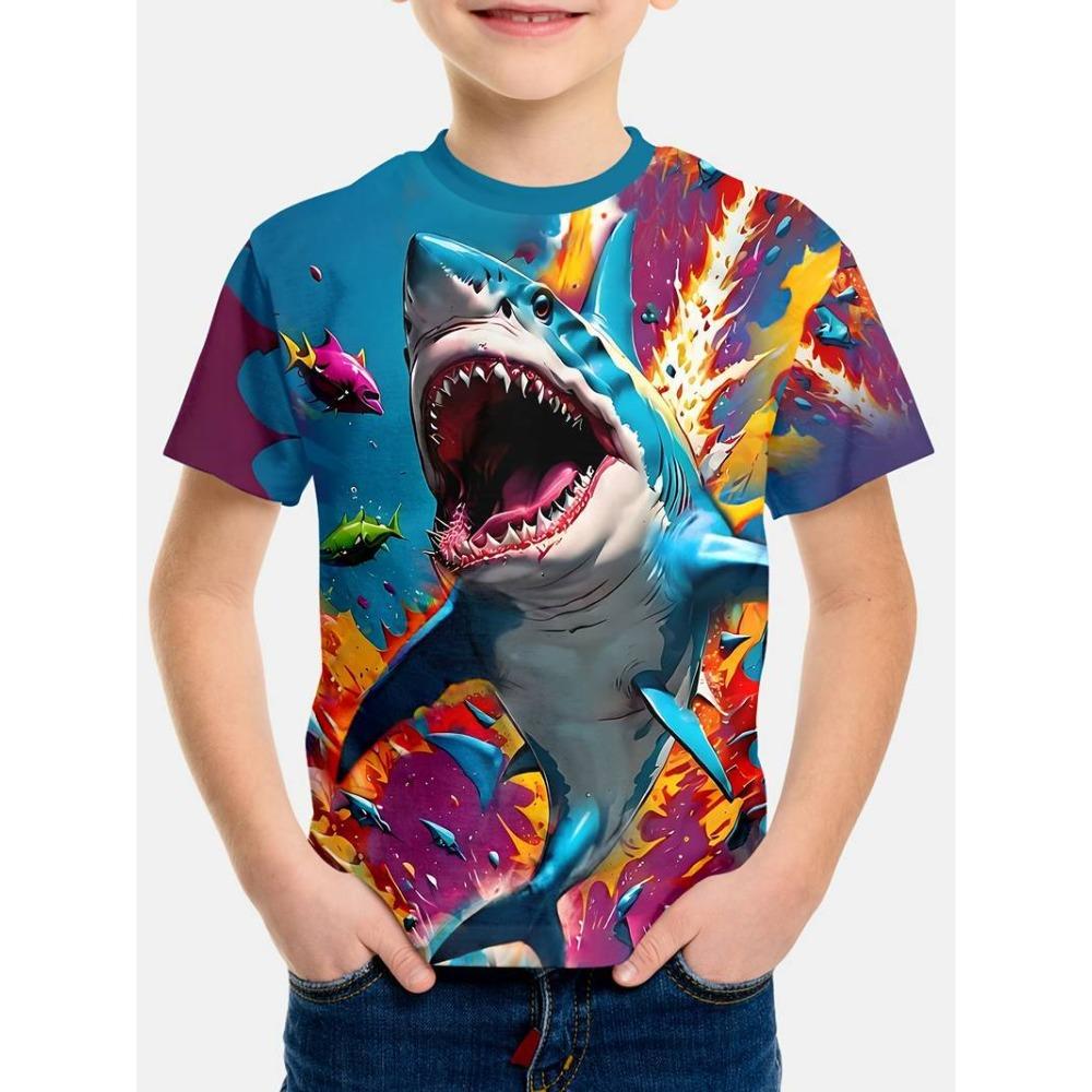New Shark 3D Digital Print Children's T-Shirt: Short-sleeved, Round-neck, Breathable Summer Sports Top