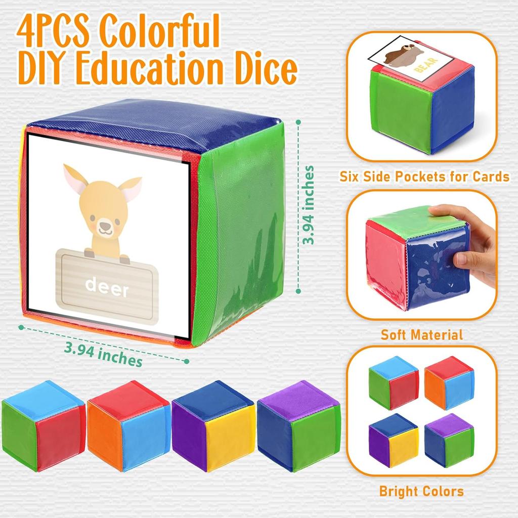 Yilloog 4 Pcs Large Foam Dice with Pockets DIY Education Playing Game Dice Soft Dice Kids Infant Early Education Cube Learning Teaching Stacking