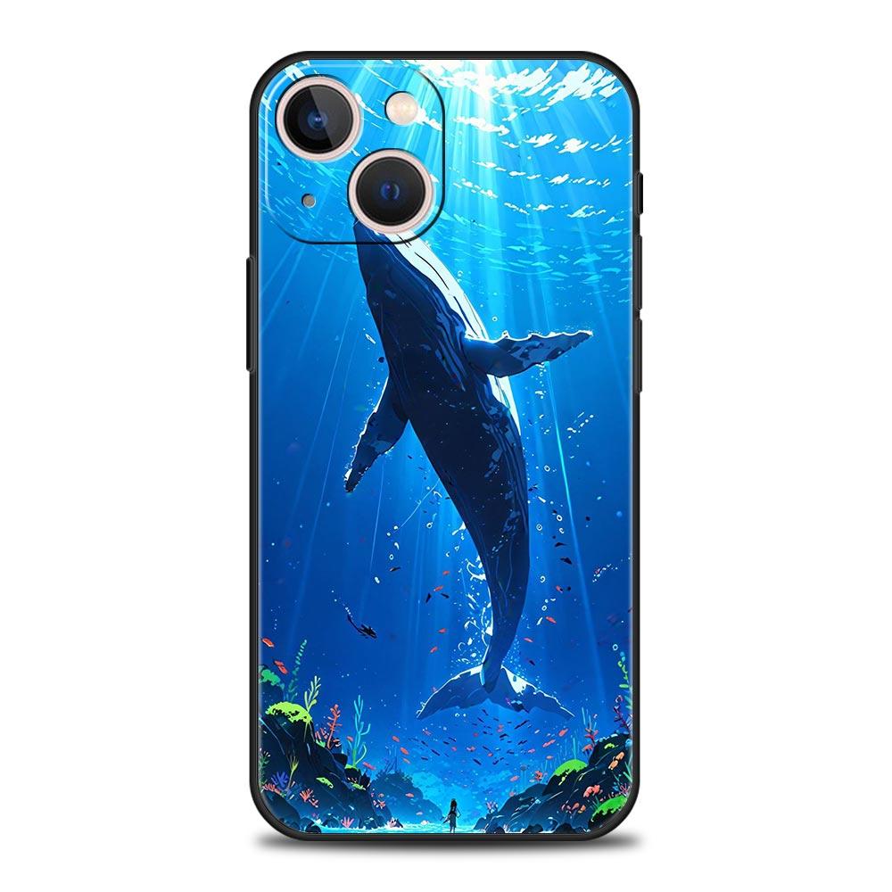 Oceanny Rekin Wielorybi Pływający Luksusowe Etui na Telefon Dla iPhone 16 13 15 14 12 11 Pro MAX XR X SE XS 7 8 Plus Miękki TPU Odporny na Wstrząsy Pokrowiec