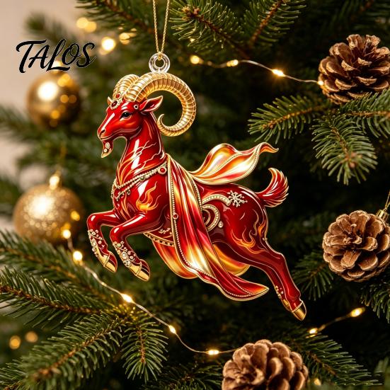Christmas Gift for Friends Galloping Goat Hanging Ornament, 2D Flat Acrylic Pendant, New Year Seasonal Home Tree Decorations Decoration Tree, Mantel,