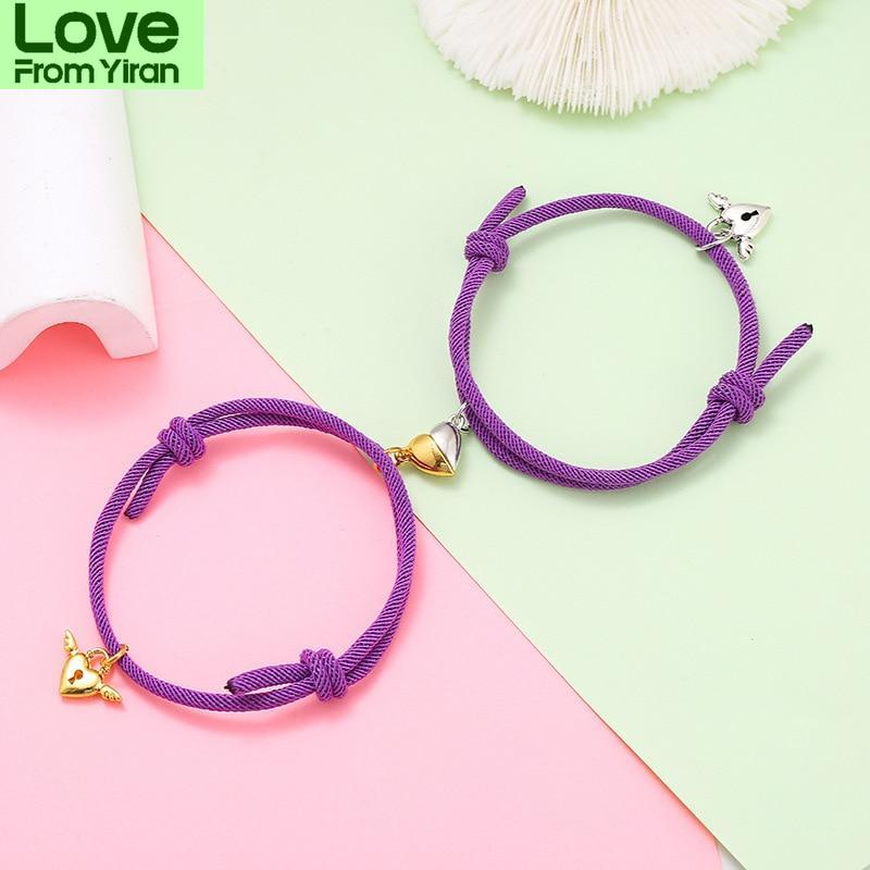 Stylisch Modebewusst 2 Stück / Paar Passende Partnerarmbänder Liebhaber Entzückendes Herz Magnet Armband Valentinstag Armband Anziehen BrazaleteMode