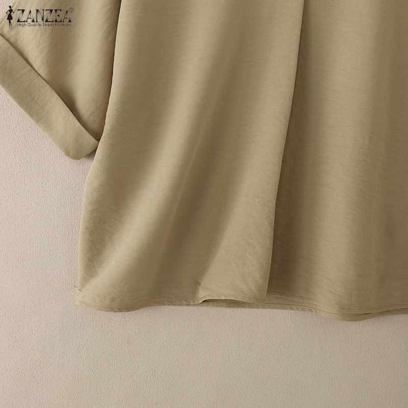 ZANZEA Women Casual Turn Down Collar Loose Short Sleeve Blouse