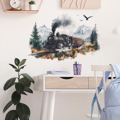 Artistic Watercolor Journey Train Wall Stickers Whimsical Self-Adhesive Wall Art for Bedroom and Living Room Home Decor
