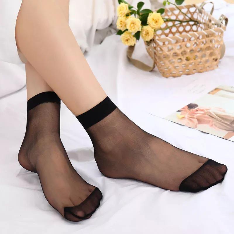 10 Paar/Los Schwarze Hautfarbe Transparente Dünne Damen Kristallseide Socken Nylon Mode Damen Sommer Kurze Knöchelseide Socken