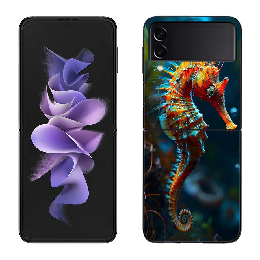 Seahorse Underwater Fantasy Case For Samsung Z Flip 6 5G Galaxy Z Flip 5 4 3 5G Black Hard Cell Phone Cover Luxury PC Shell Coqu