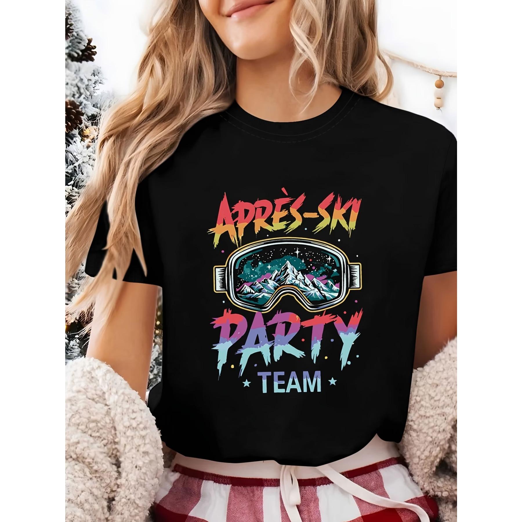 

Женская футболка с коротким рукавом и принтом Party Team Goggles & Snow Mountain Letter с круглым вырезом, повседневный топ S чёрный