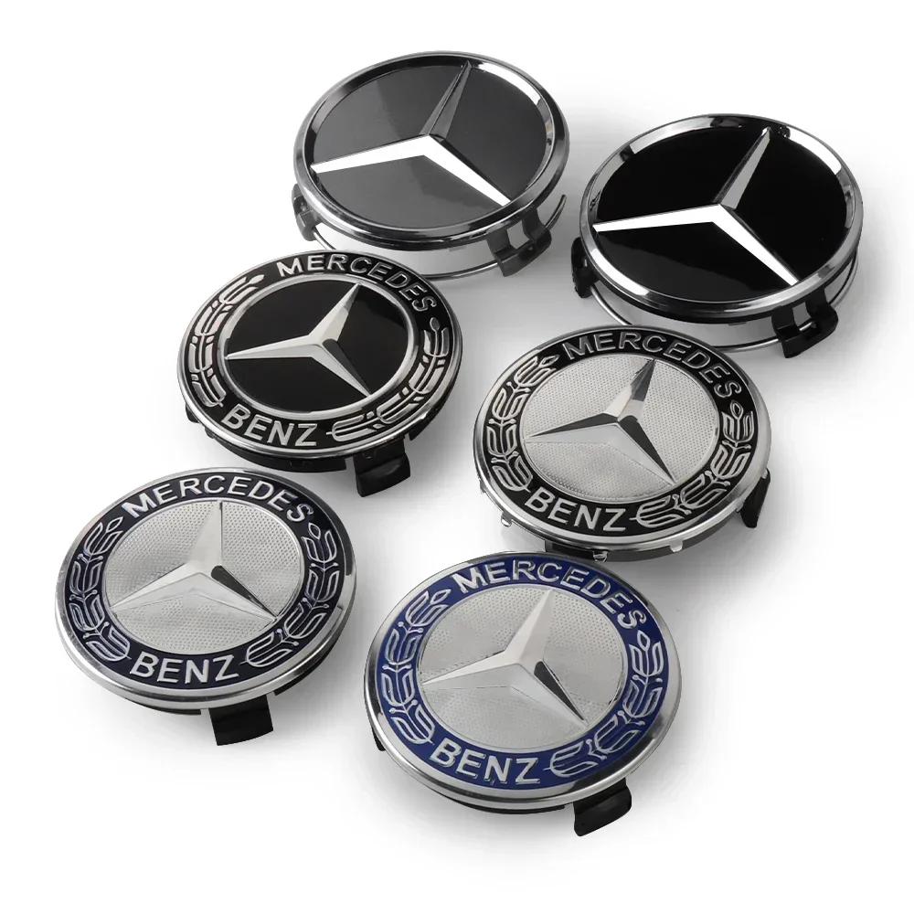 XHWHJ1 2025 Hot For Mercedes Benz 4pcs 75MM Car Wheel Center Cover Stickers Hub Caps Accessorie For MERCEDES BENZ AMG W108 W124 W126 W1