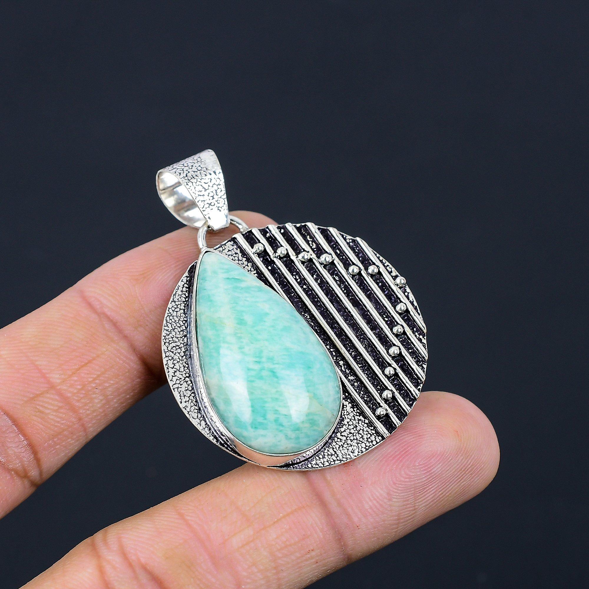 

Pear Amazonite Gemstone New Engagement Anniversary Wife Pendant Sterling Silver