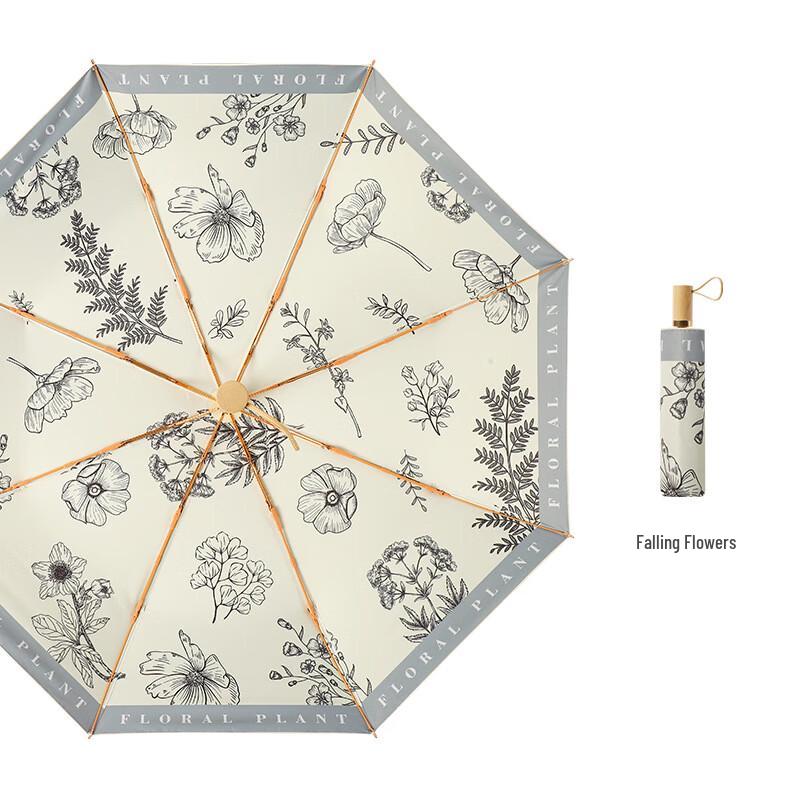 Pulian Three-Fold Wooden Handle Aluminum Alloy Rain and Sun Umbrella