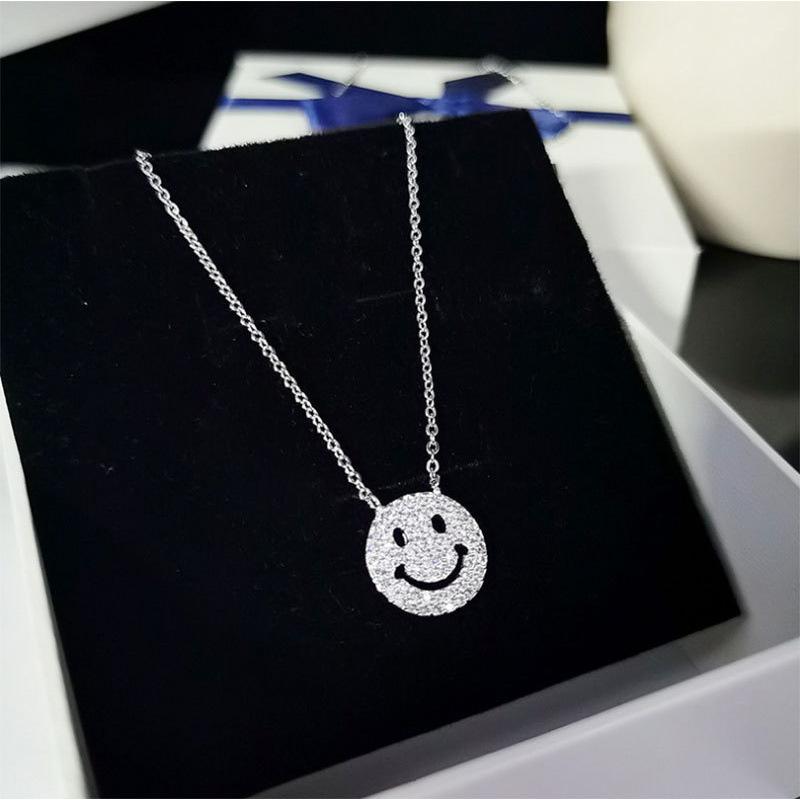 Trendy Zircon Smile Face Necklace: Women's Clavicle Chain with Hip Hop Korean-Japanese Design