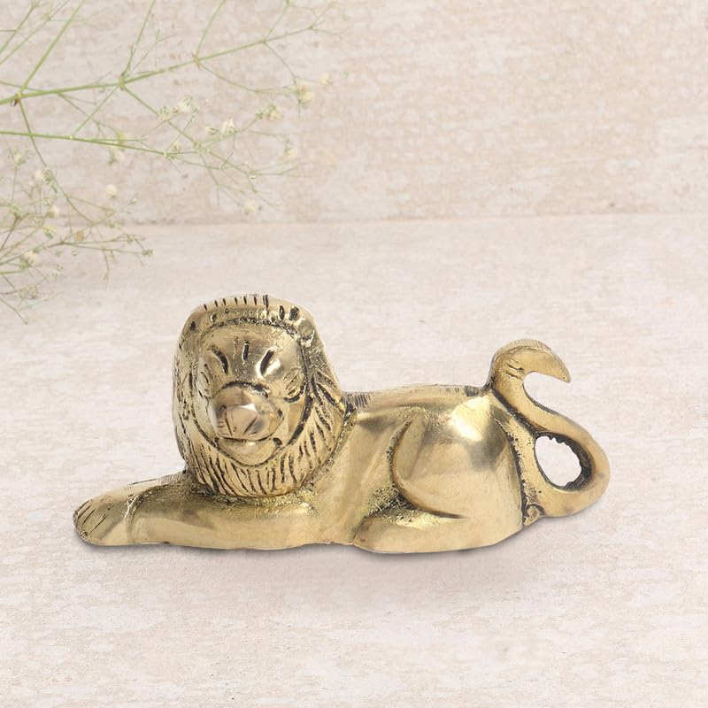 Pure Brass Animal Lion Statue, Handcrafted Decorative Showpiece Idol - 6.3 Cm