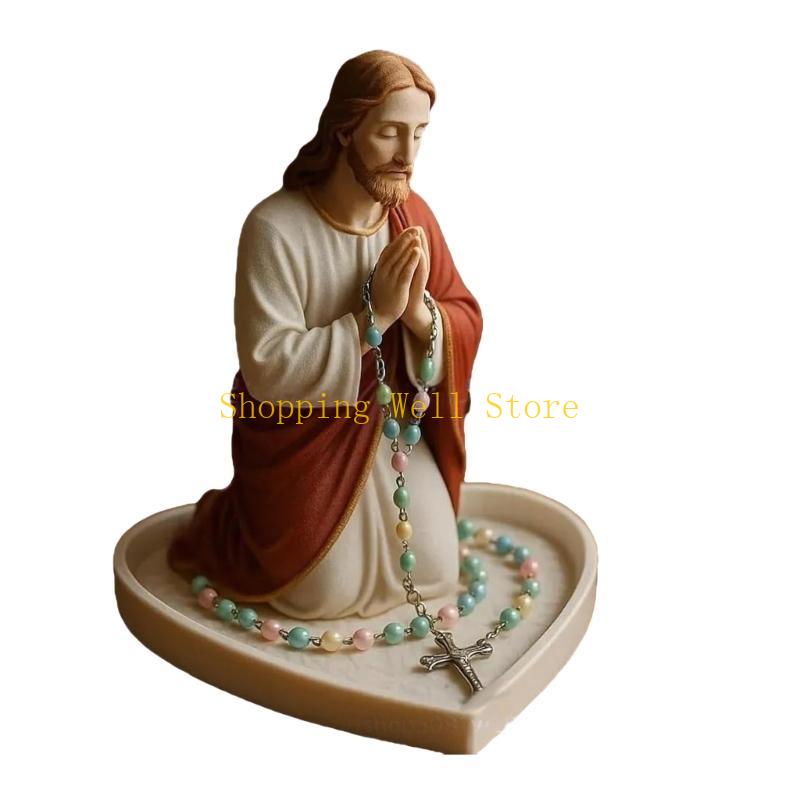 KX4B Holy Mother Father Statue Prayer Tray Resins Religious Decors Rosary Beads Jewelry Box For Home Church Or Gift Giving
