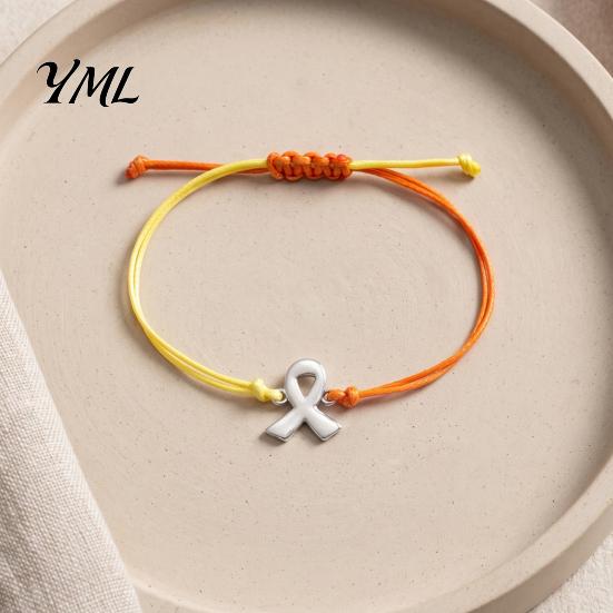 Braided Rope Wristband 2 Pcs Breast Cancer Awareness Bracelets, Adjustable String Ribbon Bracelet Bracelets with Charm, Inspirational Gifts for Women