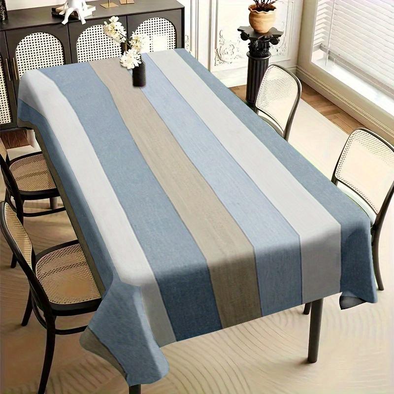 Blauw gestreept Rechthoekig Tafelkleed voor Tafeldecoratie Wasbaar Geometrische Strepen Keuken Eettafelkleed voor Feestdagen 140x140cm