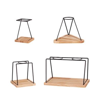 Kaffeefilterhalter mit Holzsockel und Eisengestell, ideal als Geschenk für Restaurants und Cafés.