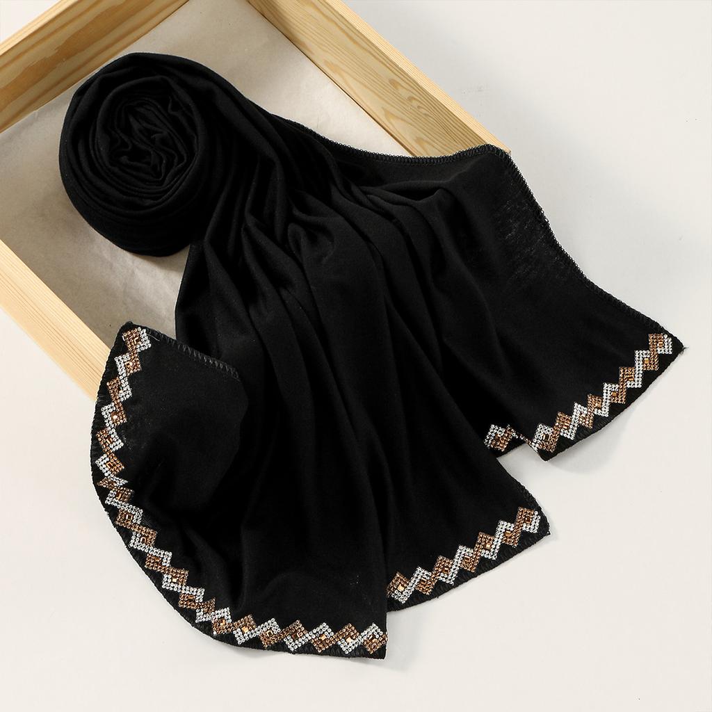 New - Solid Color Diamond Mercerized Cotton Headscarf Ethnic Style Women'S Soft Fashion Popular Headscarf Women