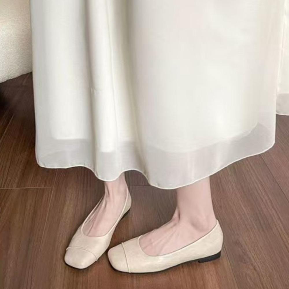 Fashion Flat Shoes Women's Leather Retro Square Head Shallow Mouth Commuter Shoes for Woman Flats