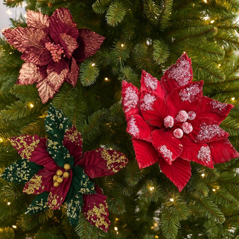 Large Glitter Artificial Christmas Flower Beautiful Xmas Tree Ornaments  Party Supplies