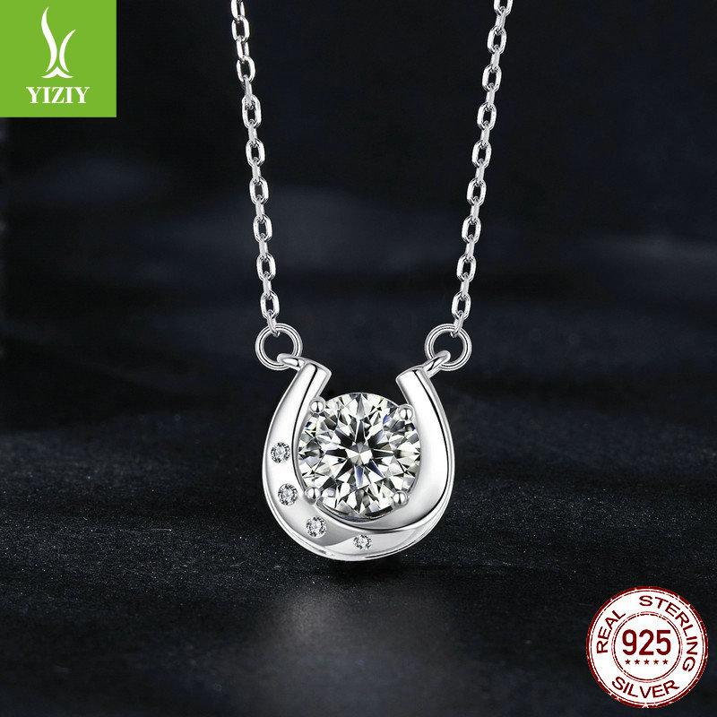 Shining One-Carat Mozzarella Diamond Necklace, Simple Horseshoe 925 Sterling Silver Premium Collarbone Chain