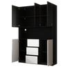 LED-beleuchteter Glasvitrinenschrank 120×40×200 cm – Gehärtetes Glas mit Regalen, Drei Schubladen und Zwei Türen, Vielseitig für Wohn- und Esszimmer.