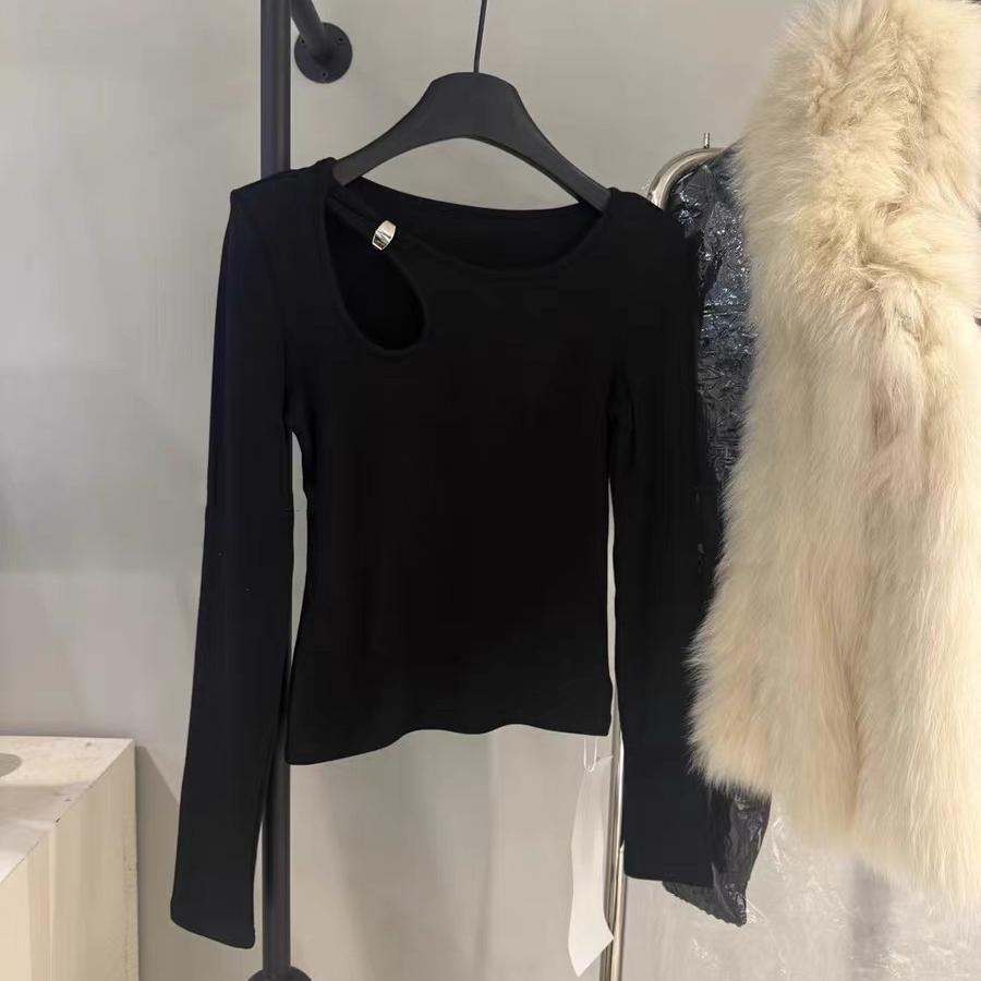 260g Cotton Hollow Out Long Sleeve Women's Slim Fit T-shirt for Spring/Autumn.