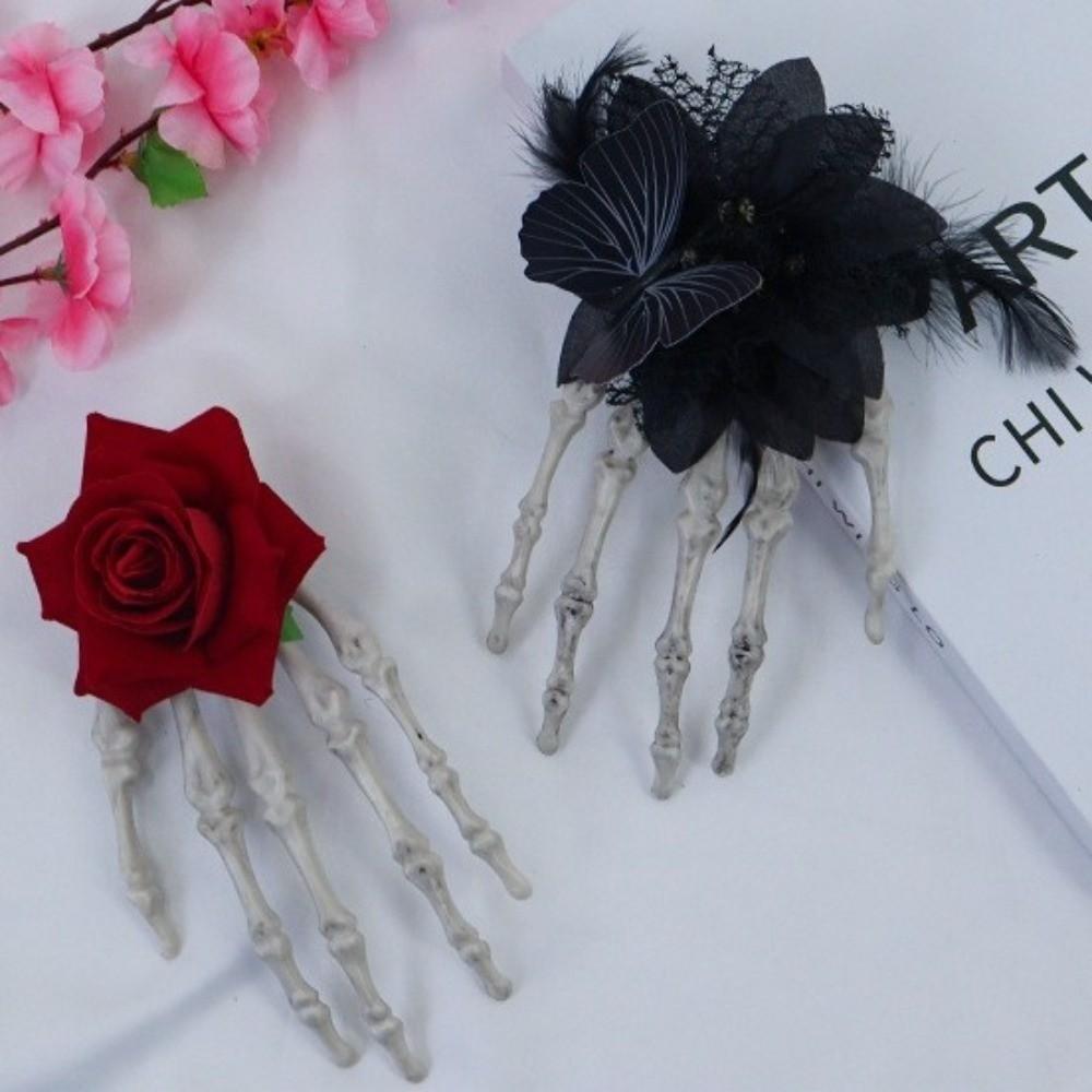 Cloth Skeleton Hand Rose Hairpin Skeleton Halloween Headwear  Ghost Festival Supplies