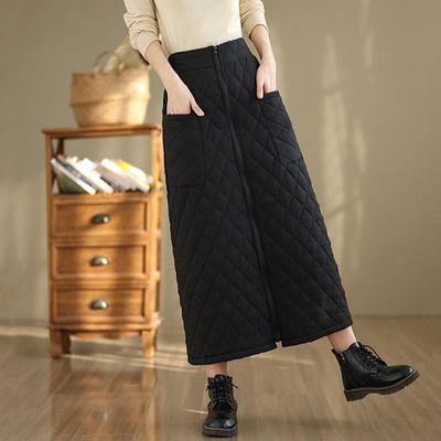 Black Cotton Padded Plus Size High Waist Vintage Spring Autumn Winter Casual Loose Long for Woman Skirts Womens Skirt