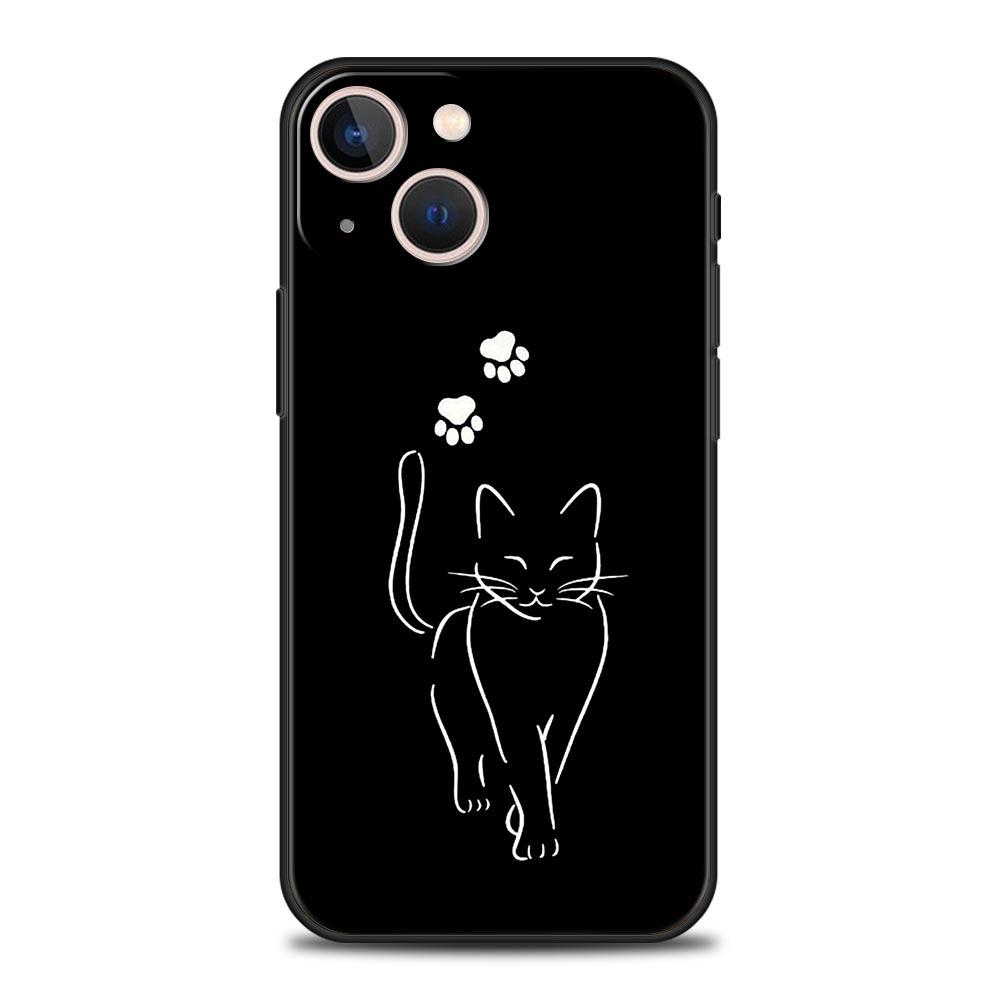 Cat Line Black Cats Phone Case For iPhone 17 16 15 Pro Max 11 12 13 14 7 8 Plus SE 2020 X XR XS Cover Soft Black