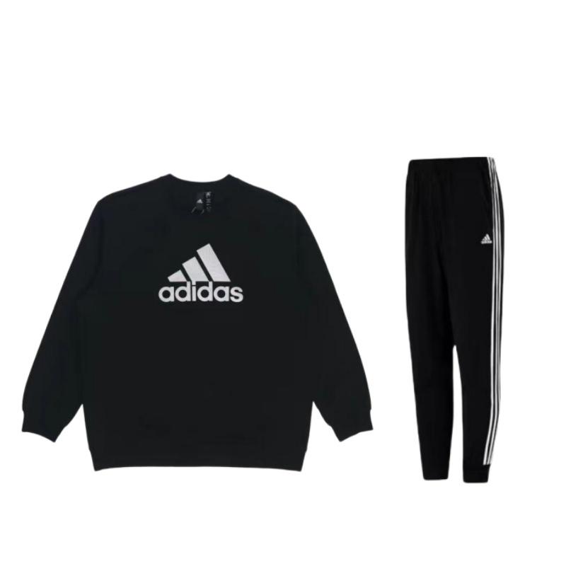 

Толстовка с круглым вырезом и длинными рукавами с принтом логотипа Adidas и спортивные штаны с полосками на манжетах, комплект унисекс, толстовка и спортивные штаны черного цвета H46105+-HM2960 S