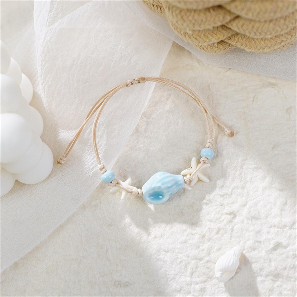 Ocean Theme Ceramic Starfish Conch Braided Bracelet Lightweight Handchain Jewelry For Women Beach Party Daily Wear