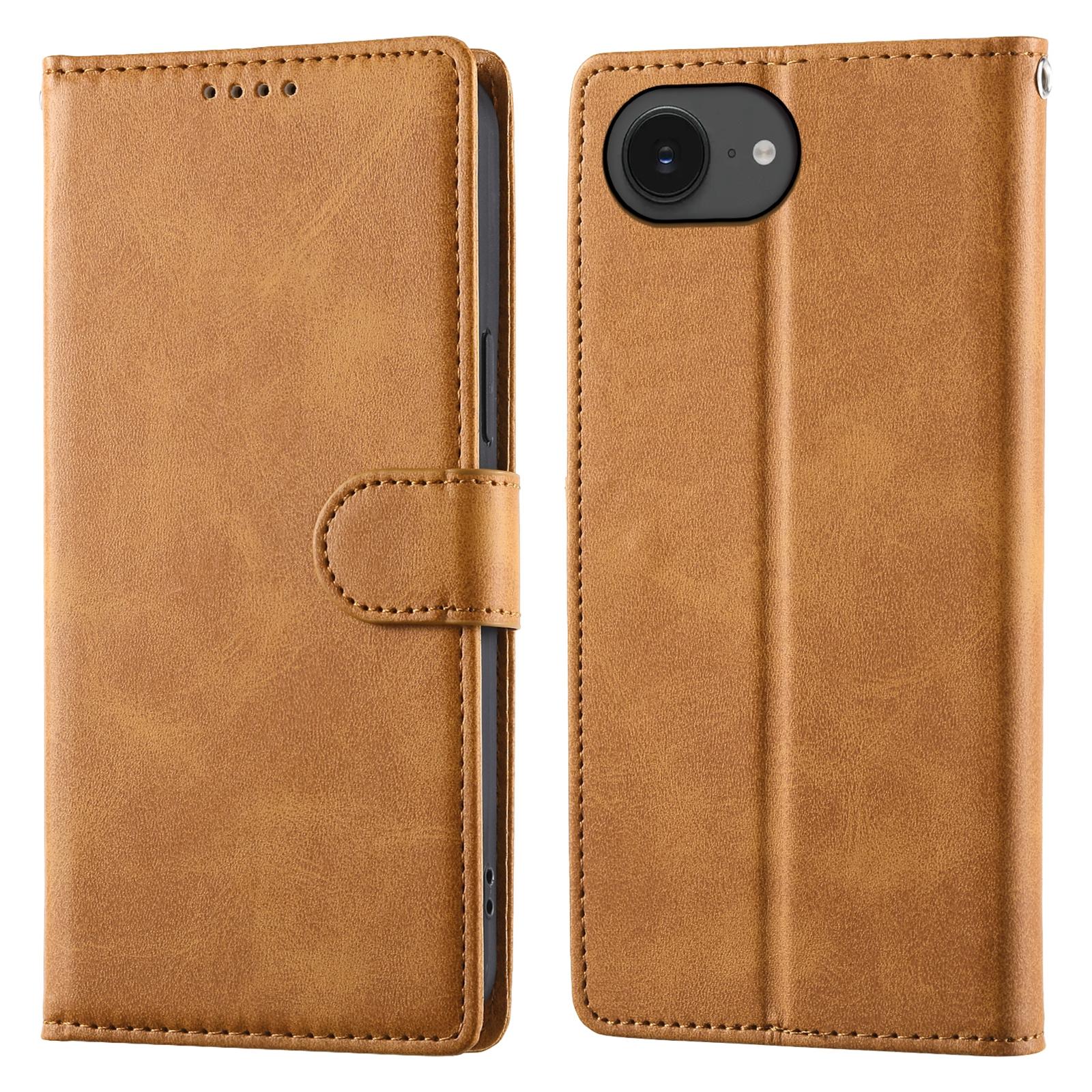 

For iPhone 16e Case Stand Wallet Calf Texture PU Leather Flip Phone Cover with Wrist Strap