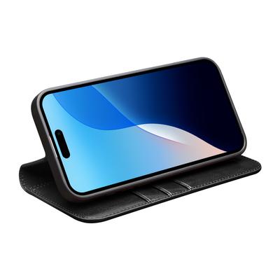 QIALINO For iPhone 16 Pro Case Genuine Cow Leather Phone Cover with Card Holder