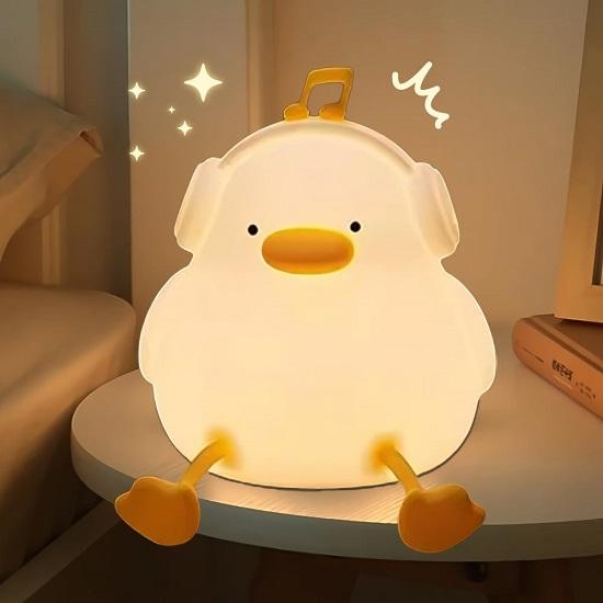Cute Duck Night Light LED Silicone Squishy Light Up Lamp, 3 Level Dimmable Timer for Breastfeeding, Nursery, Bedroom Kawaii Decor