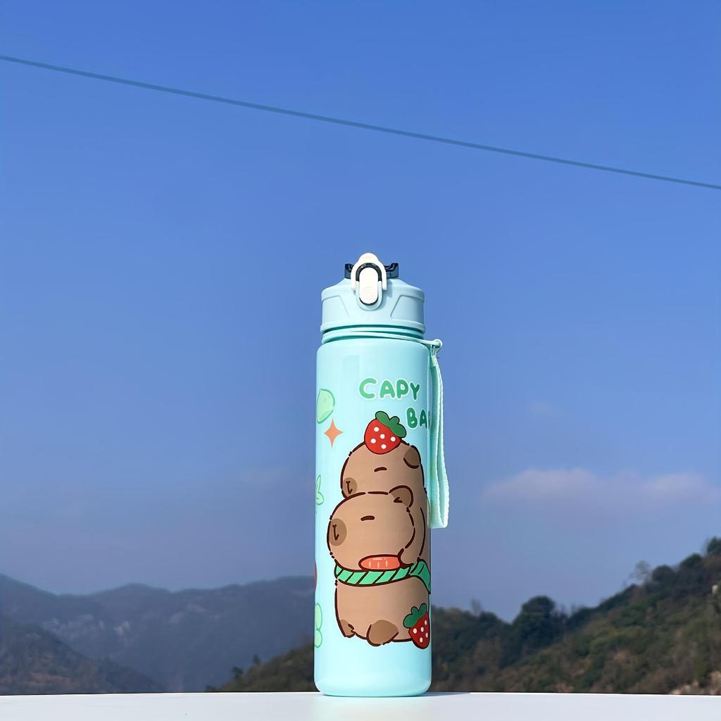 Capybara Cartoon Straw Cup, Cute Insulated Water Bottle with Zipper, Large Capacity, Lightweight & Portable for School, Outdoors