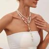 Salircon Elegant Imitation Pearl Long Tassels Pendant Necklace Women Fashion Cross Necklace Y2K Neck Jewelry Accessories Gift