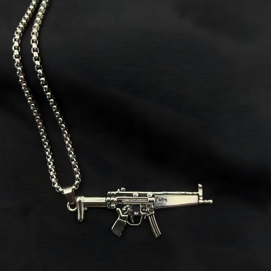Collana Hip-hop in Acciaio Titanio Pendente a Forma di Pistola da Uomo Gioielli di Lusso alla Moda